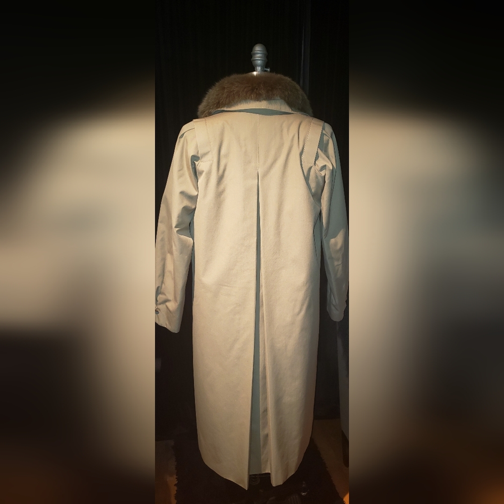 VTG Saks Fifth Avenue fox fur collar sheared fur lining nylon trench coat - Picture 4 of 16